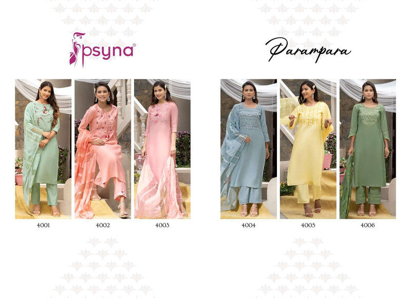 Parampara Vol 4 By Psyna Readymade Roman Silk Kurti With Pant And Dupatta