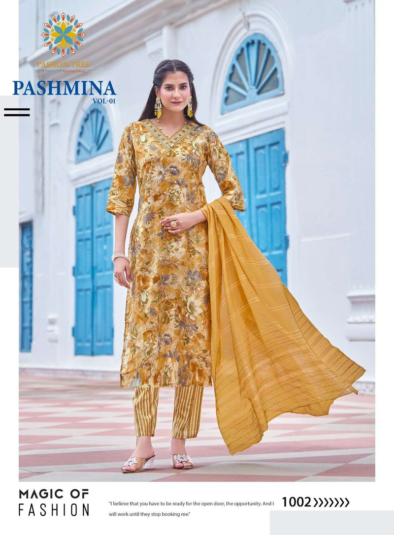 Passion Tree Pashmina Vol 1 Modal Embroidery Work Straight Kurti Pant Dupatta Set