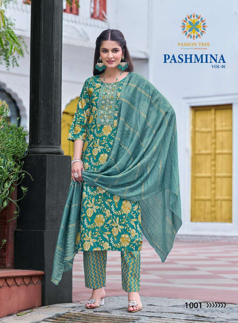Passion Tree Pashmina Vol 1 Modal Embroidery Work Straight Kurti Pant Dupatta Set