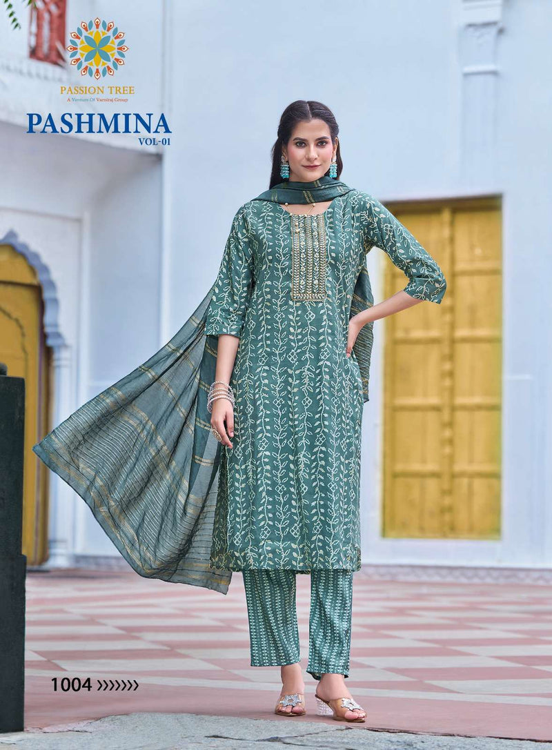 Passion Tree Pashmina Vol 1 Modal Embroidery Work Straight Kurti Pant Dupatta Set