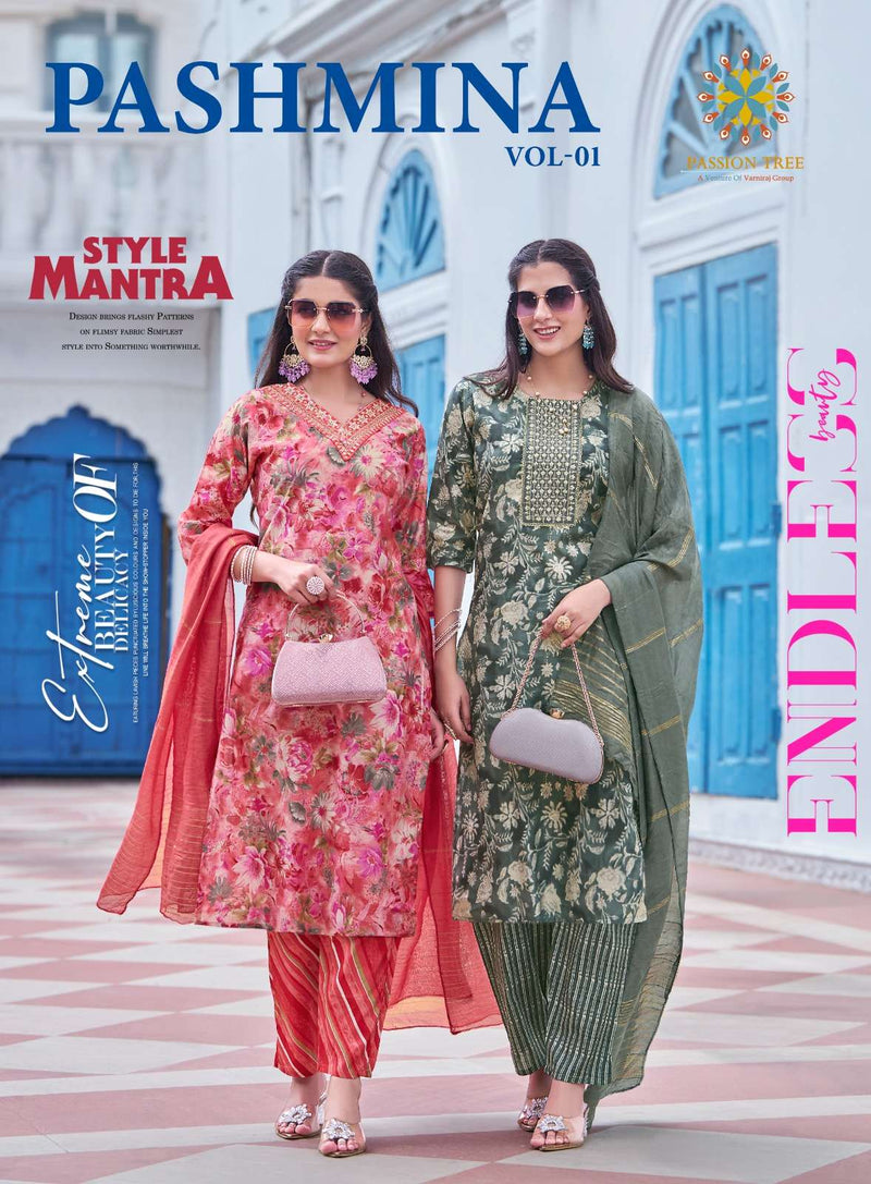 Passion Tree Pashmina Vol 1 Modal Embroidery Work Straight Kurti Pant Dupatta Set