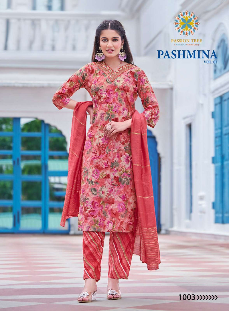 Passion Tree Pashmina Vol 1 Modal Embroidery Work Straight Kurti Pant Dupatta Set