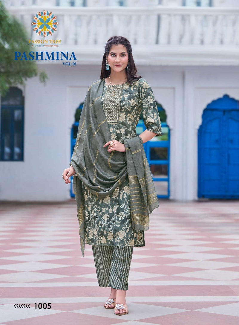 Passion Tree Pashmina Vol 1 Modal Embroidery Work Straight Kurti Pant Dupatta Set
