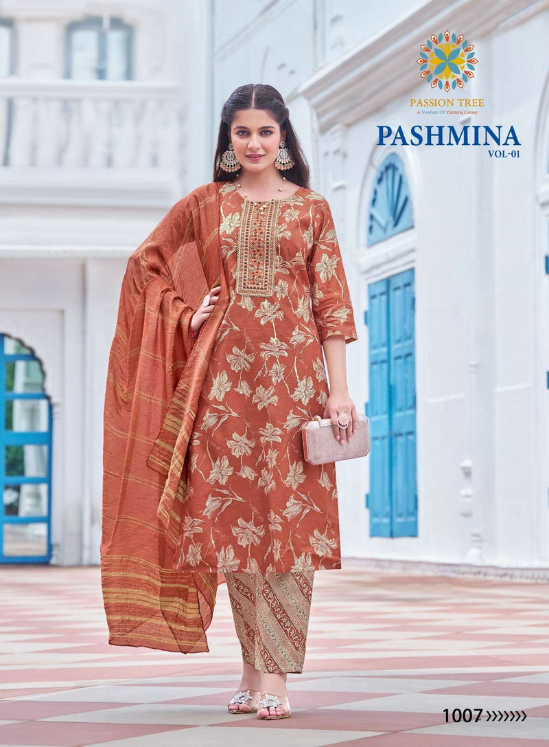 Passion Tree Pashmina Vol 1 Modal Embroidery Work Straight Kurti Pant Dupatta Set