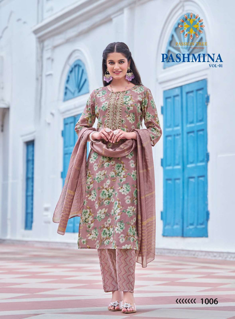 Passion Tree Pashmina Vol 1 Modal Embroidery Work Straight Kurti Pant Dupatta Set