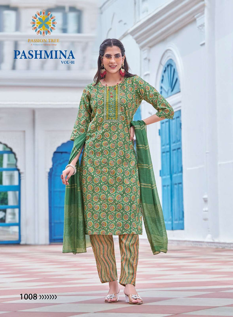 Passion Tree Pashmina Vol 1 Modal Embroidery Work Straight Kurti Pant Dupatta Set