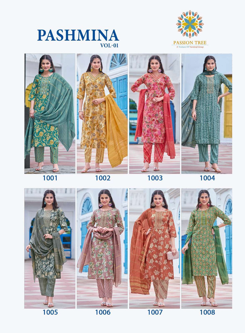 Passion Tree Pashmina Vol 1 Modal Embroidery Work Straight Kurti Pant Dupatta Set