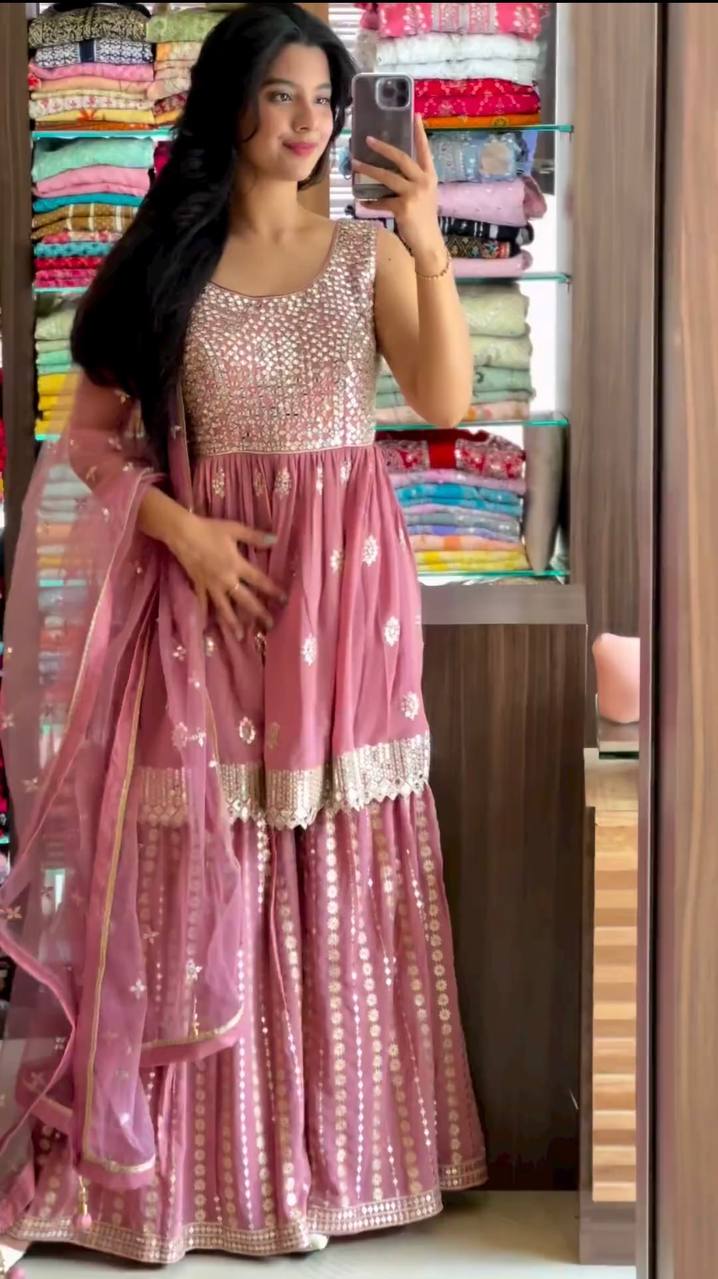 Ad D No 127 Fox Georgette With Heavy Embroidery Work Kurti Collection