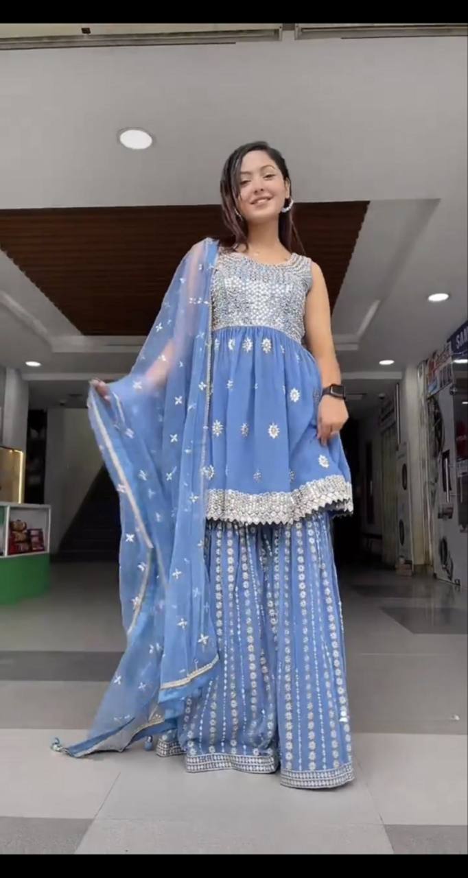 Ad D No 127 Fox Georgette With Heavy Embroidery Work Kurti Collection