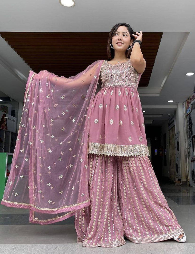 Ad D No 127 Fox Georgette With Heavy Embroidery Work Kurti Collection