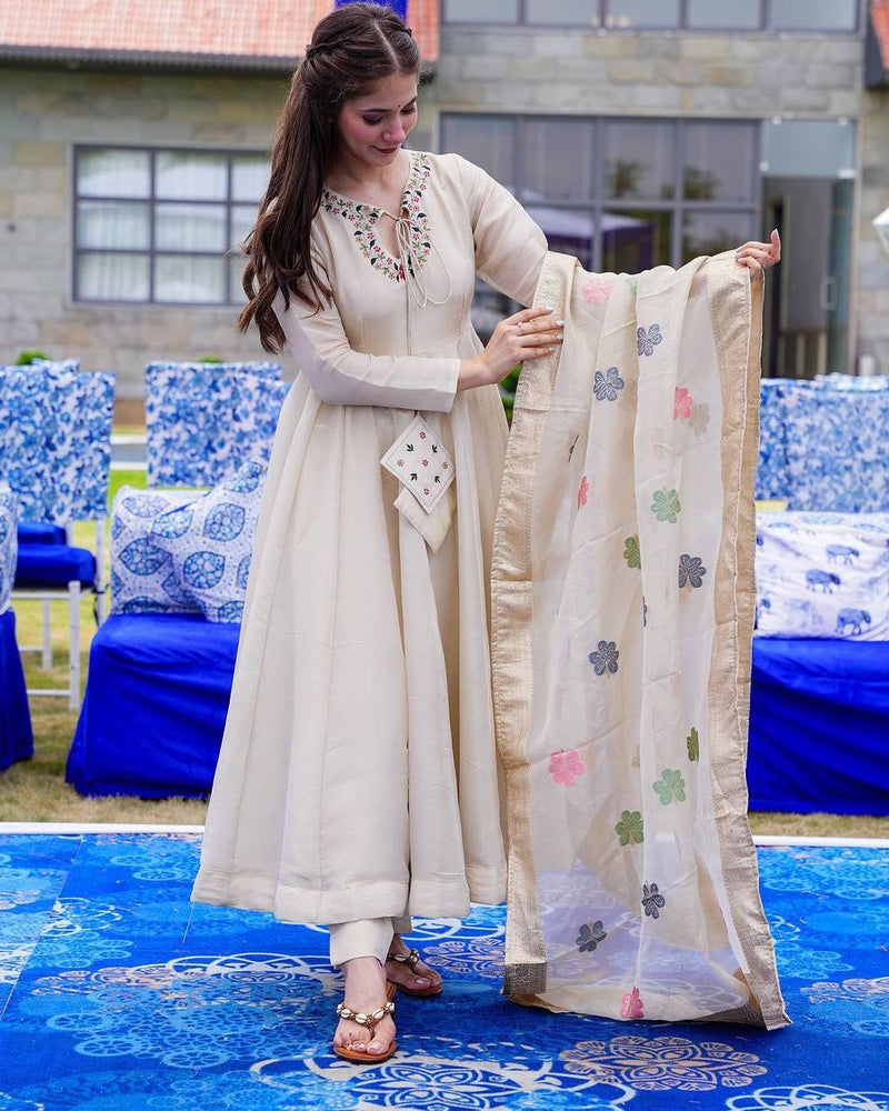 Nrs D No 753 Chanderi Silk With Embroidery Work Readymade Kurti Collection