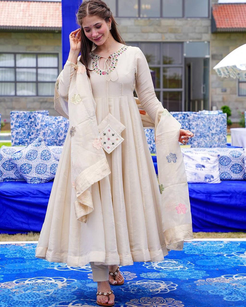 Nrs D No 753 Chanderi Silk With Embroidery Work Readymade Kurti Collection