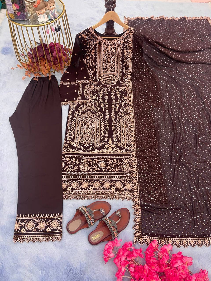 Ad D No 129 Fox Georgette With Embroidery Work Kurti Collection
