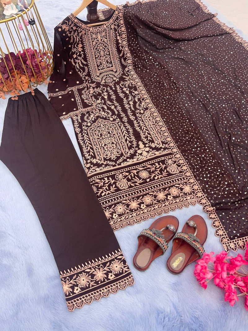 Ad D No 129 Fox Georgette With Embroidery Work Kurti Collection