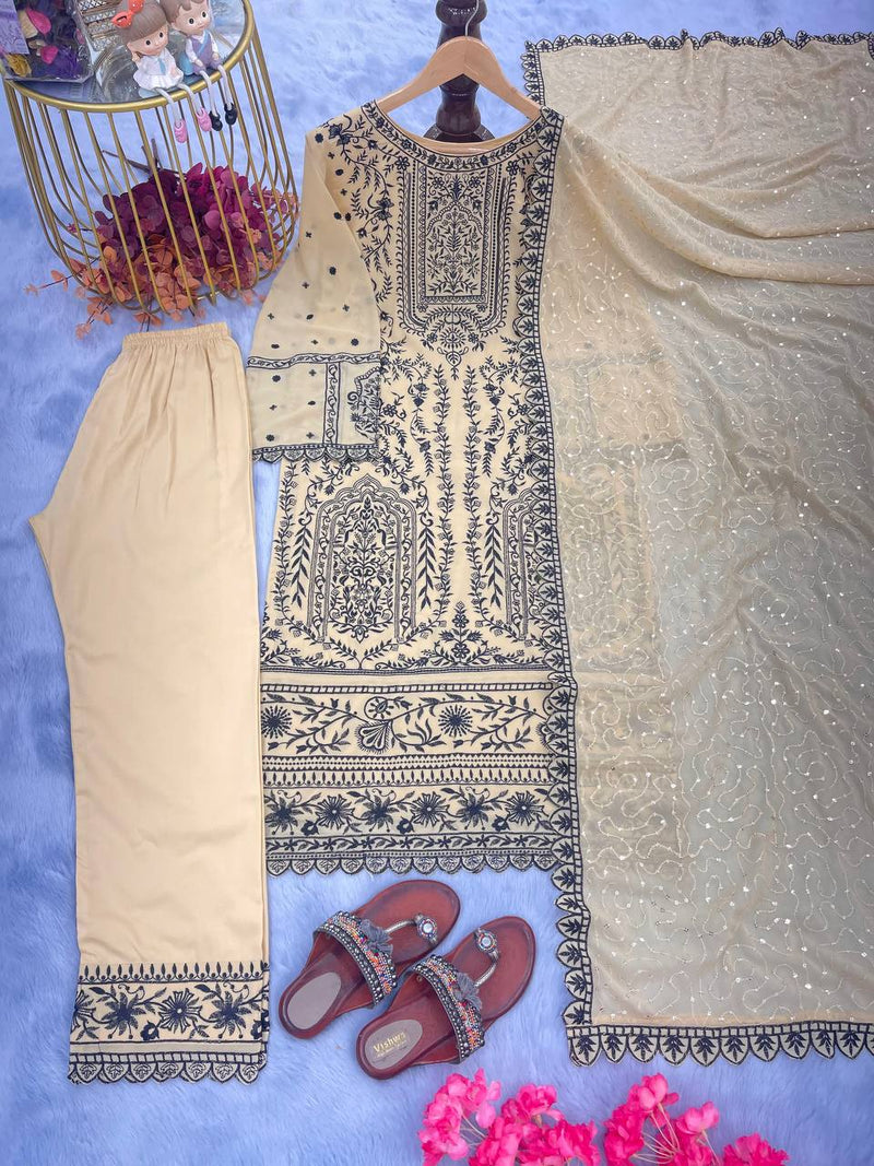 Ad D No 129 Fox Georgette With Embroidery Work Kurti Collection