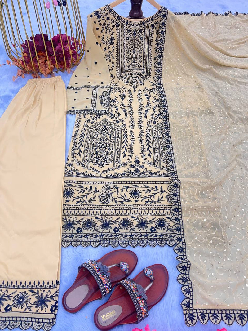 Ad D No 129 Fox Georgette With Embroidery Work Kurti Collection
