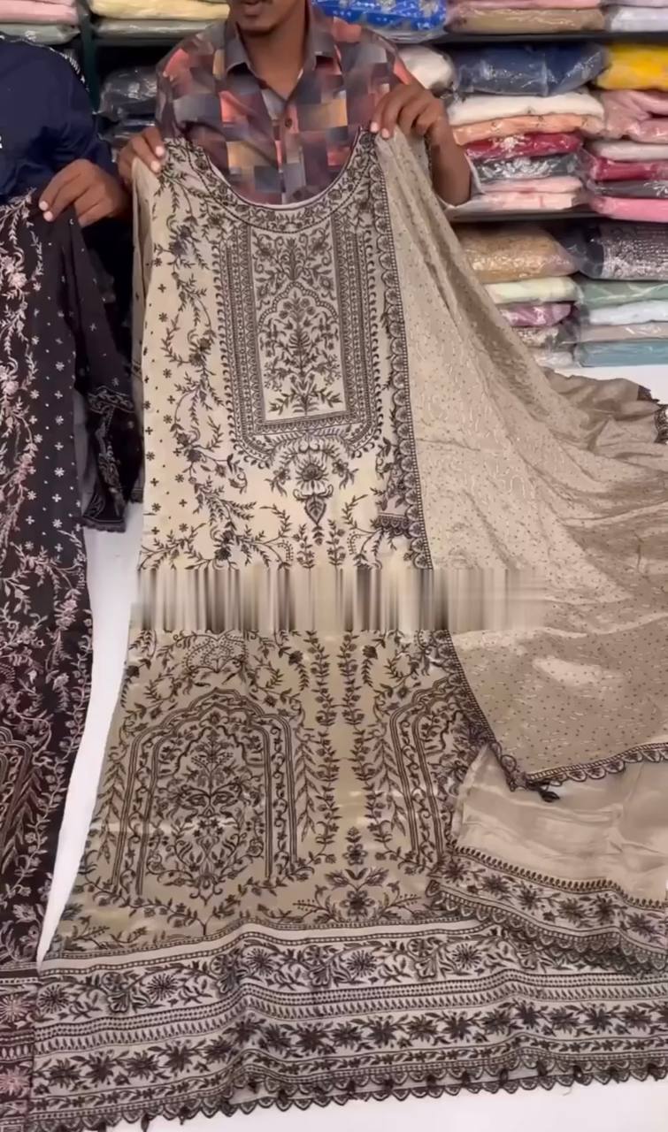 Ad D No 129 Fox Georgette With Embroidery Work Kurti Collection