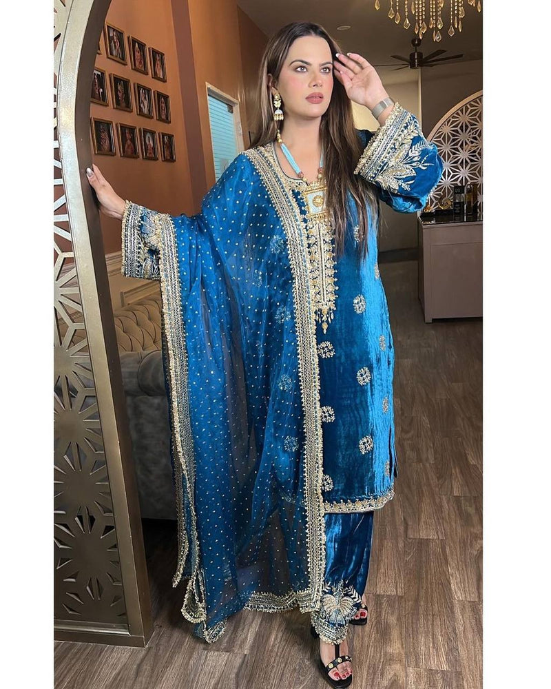 Lc D No 1128 Velvet With Heavy Embroidery Work Fancy Kurti Collection