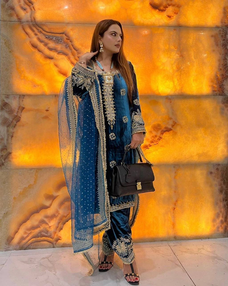 Lc D No 1128 Velvet With Heavy Embroidery Work Fancy Kurti Collection