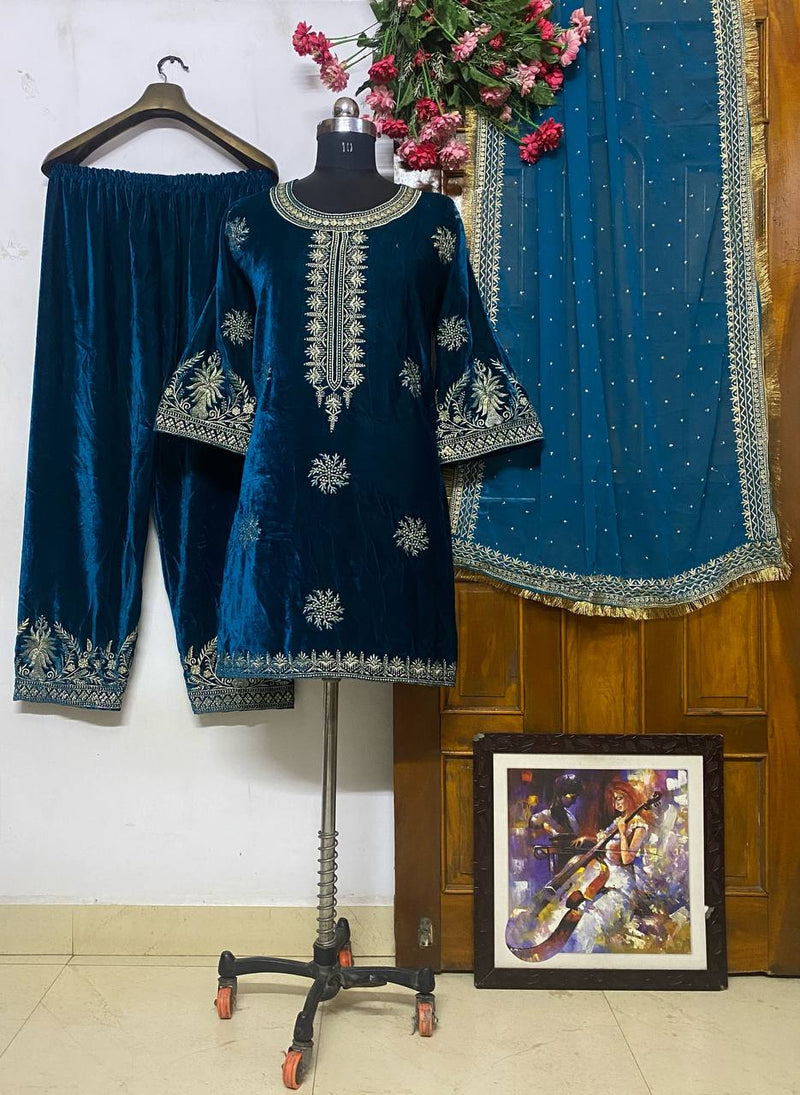 Lc D No 1128 Velvet With Heavy Embroidery Work Fancy Kurti Collection