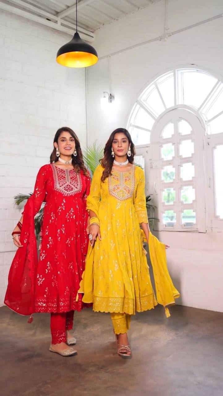 Nsr D No 769 Fox Georgette With Heavy Embroidery Work Kurtis