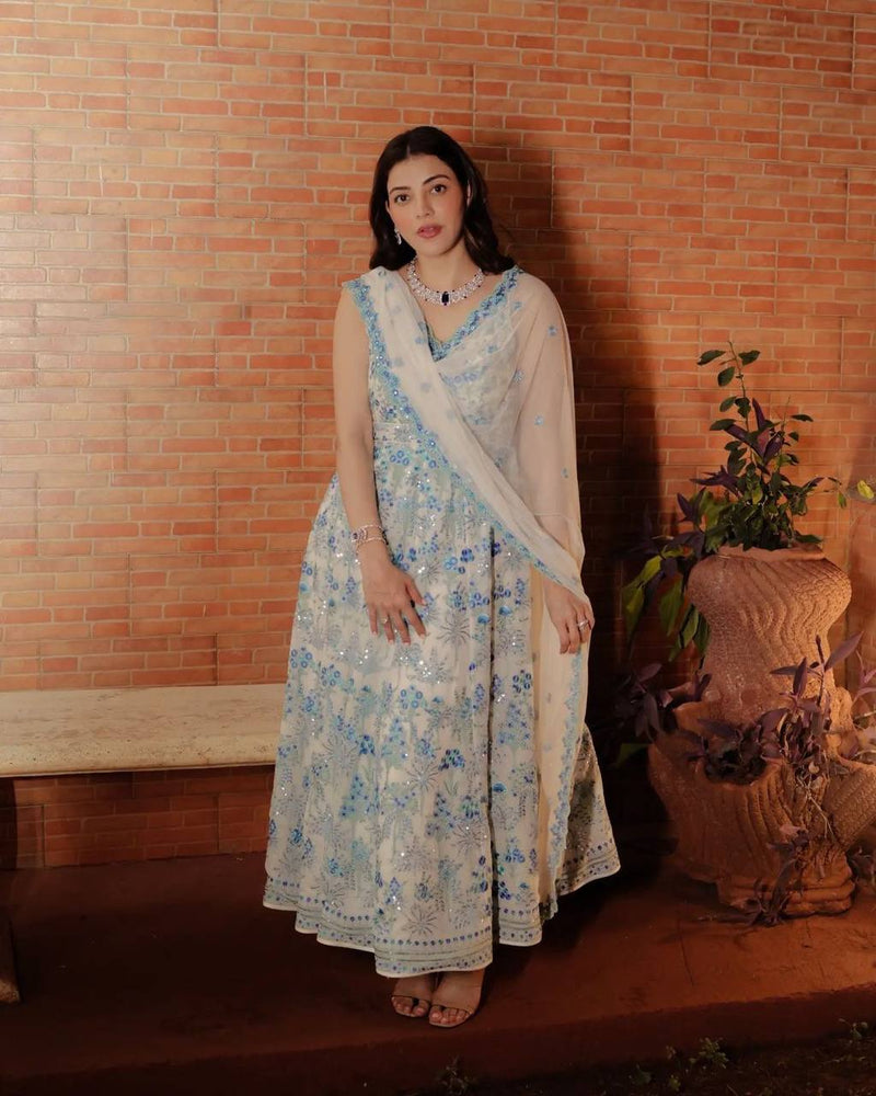 Lc D No 1131 Georgette With Heavy Embroidery Work Designer Kurti Collection