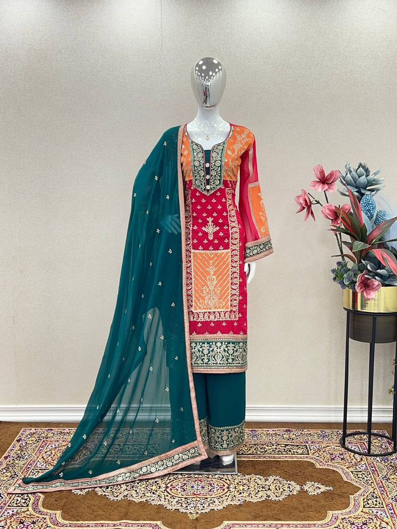 Ad D No 131 Fox Georgette With Heavy Embroidery Work Fancy Kurtis Collection