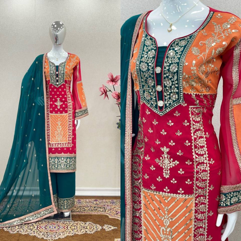 Ad D No 131 Fox Georgette With Heavy Embroidery Work Fancy Kurtis Collection