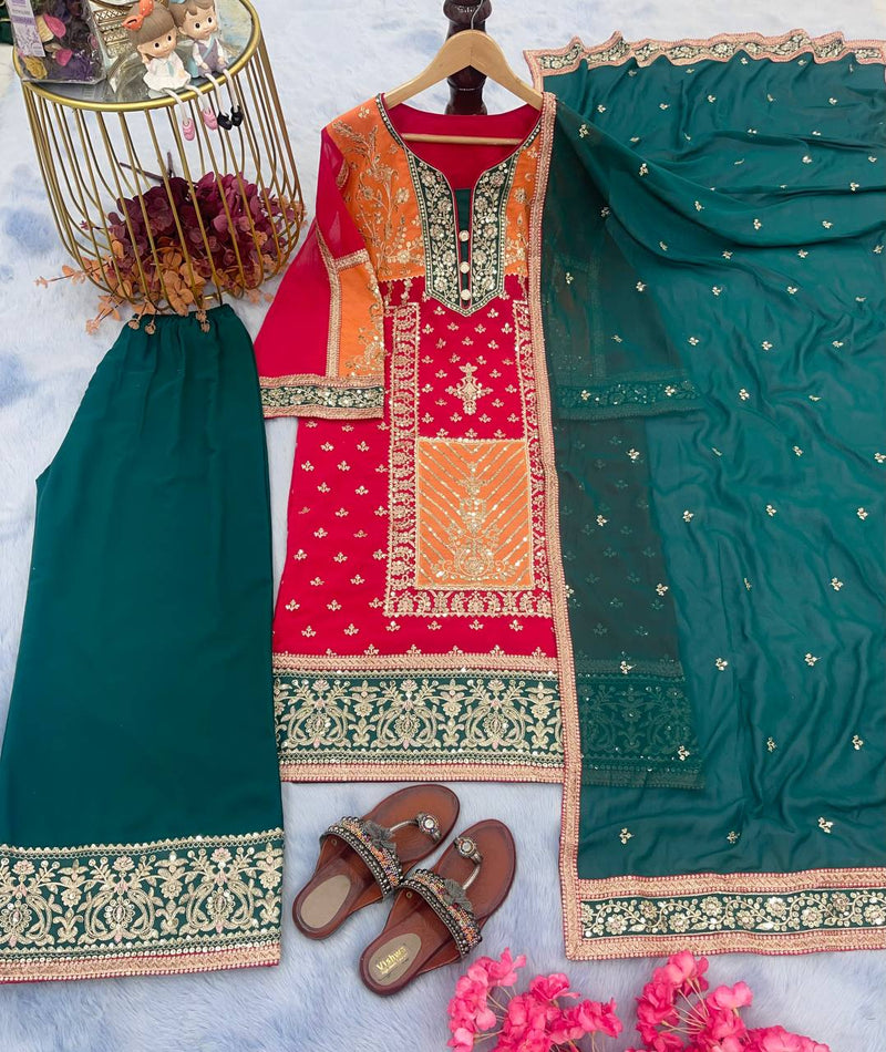Ad D No 131 Fox Georgette With Heavy Embroidery Work Fancy Kurtis Collection