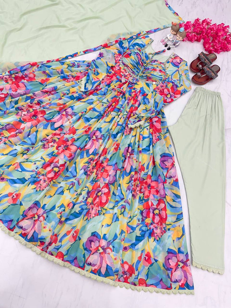 Pd D No 1033 Fox Georgette With Digital Printed Embroidery Gown Collection
