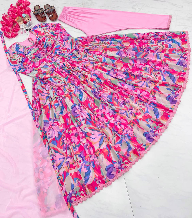 Pd D No 1033 Fox Georgette With Digital Printed Embroidery Gown Collection
