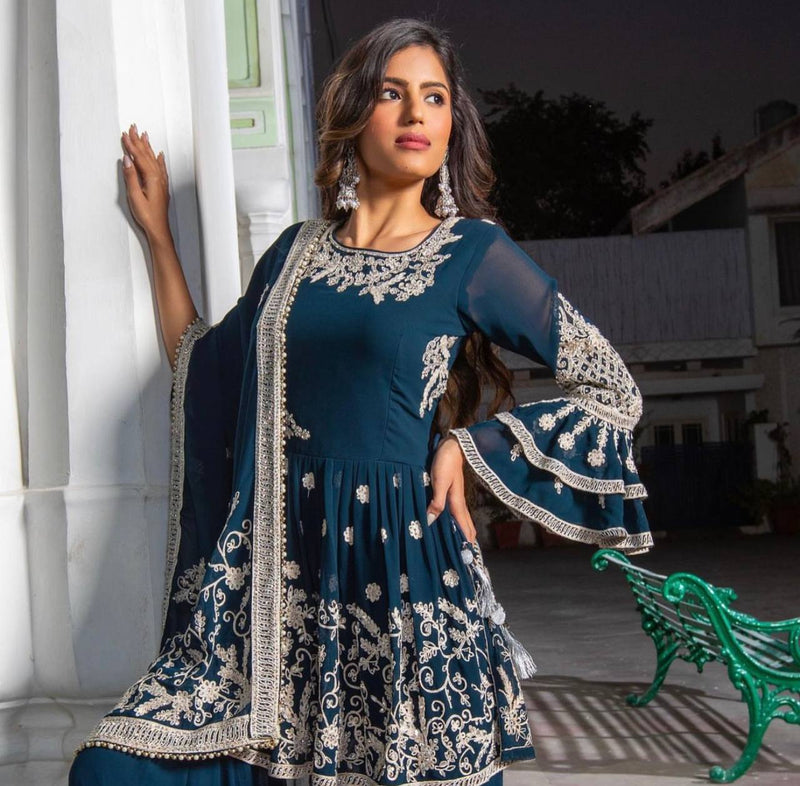 Nsr D No 772 Fox Georgette With Heavy Embroidery Work Kurti Collection