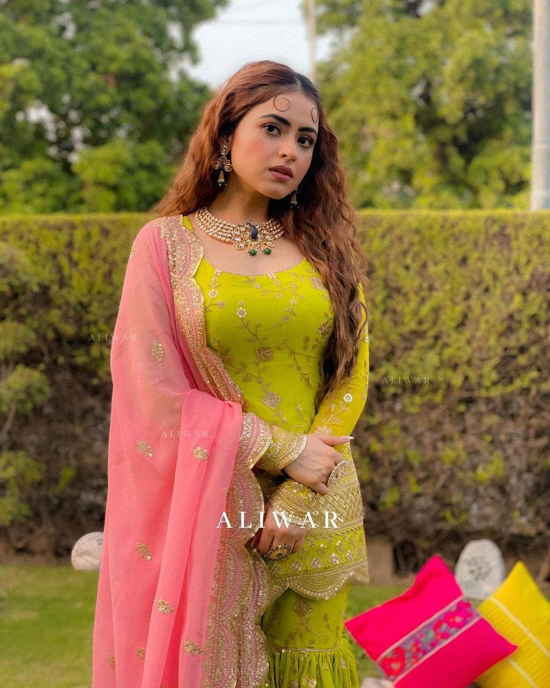 Sr D No 1442 Fox Georgette With Heavy Embroidery Kurti With Sharara