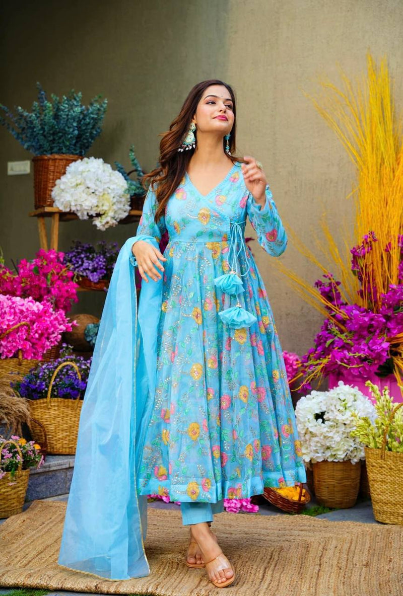 Srk D No 5088 Fox Georgette With Heavy Embroidery Work Kurti