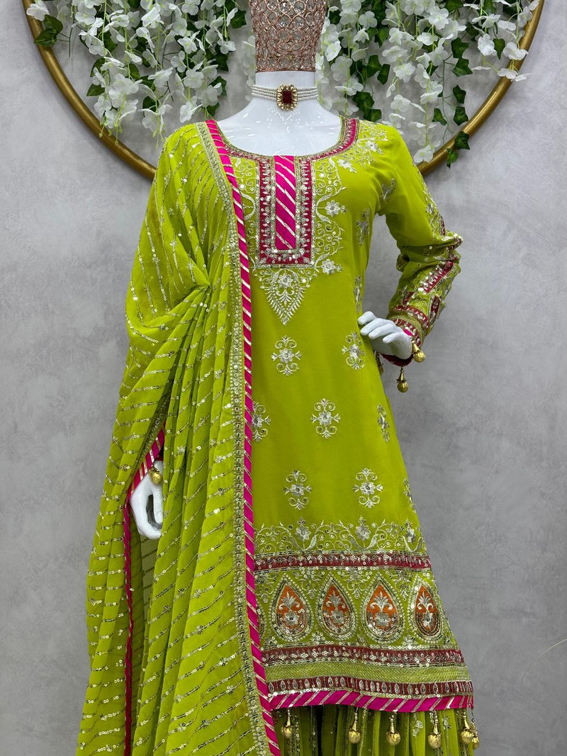 Kd D No 1361 Fox Georgette With Sequence Thread Work Kurti With Bottom