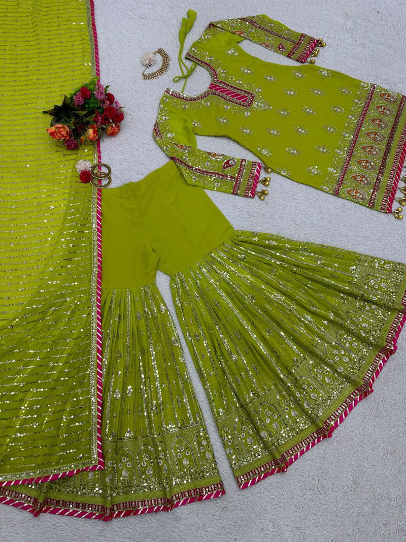 Kd D No 1361 Fox Georgette With Sequence Thread Work Kurti With Bottom