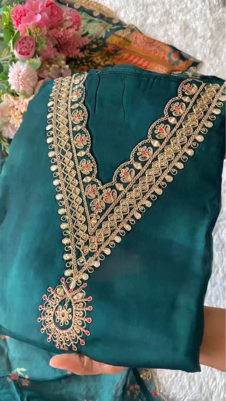 Be D No 1739 Organza With Neck Embroidery Work Pakistani Kurti Collection