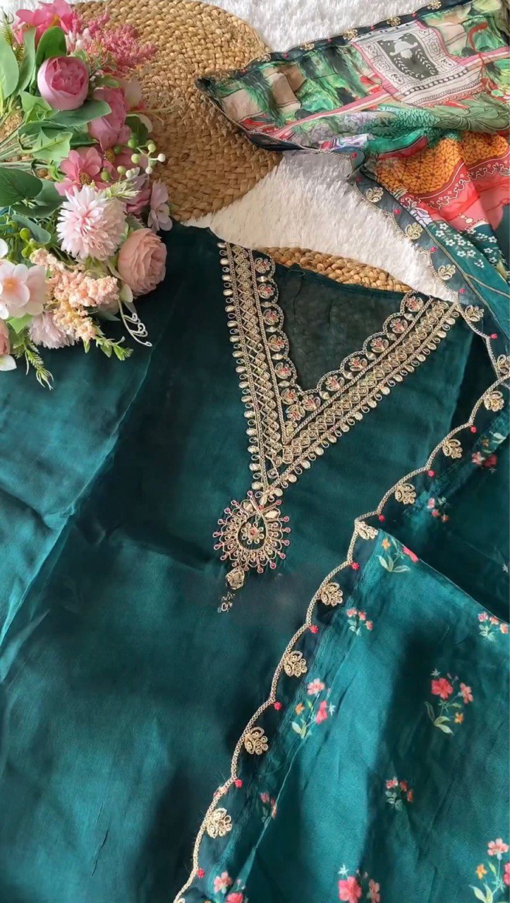 Be D No 1739 Organza With Neck Embroidery Work Pakistani Kurti Collection