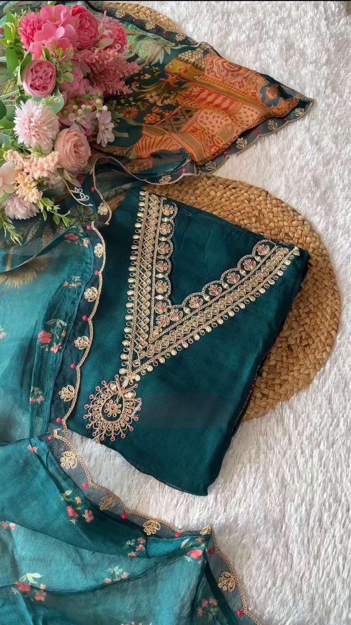 Be D No 1739 Organza With Neck Embroidery Work Pakistani Kurti Collection