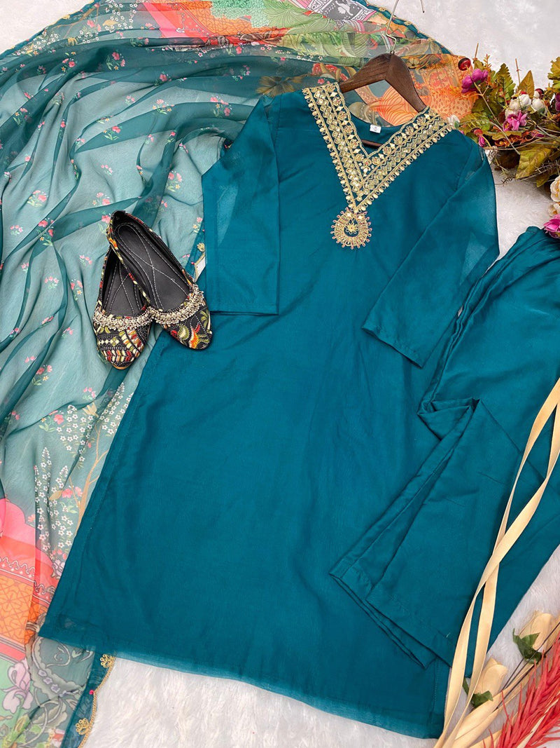 Be D No 1739 Organza With Neck Embroidery Work Pakistani Kurti Collection