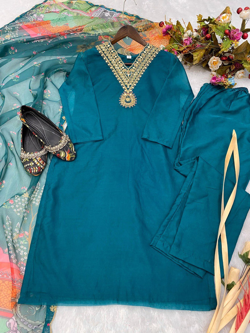 Be D No 1739 Organza With Neck Embroidery Work Pakistani Kurti Collection