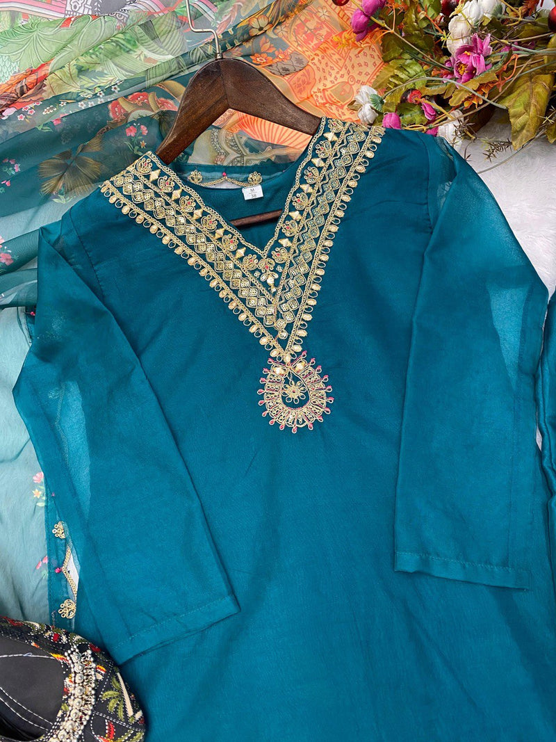 Be D No 1739 Organza With Neck Embroidery Work Pakistani Kurti Collection