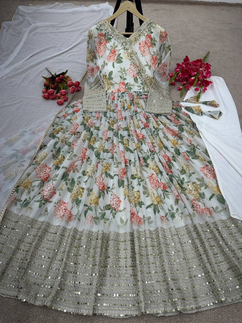 Nsr D No 751 Fox Georgette With Heavy Embroidery Work Fancy Kurti Collection
