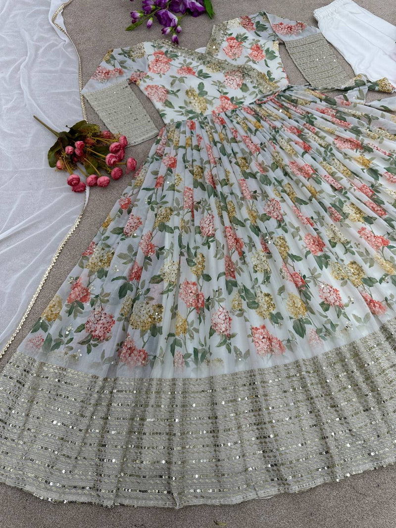 Nsr D No 751 Fox Georgette With Heavy Embroidery Work Fancy Kurti Collection