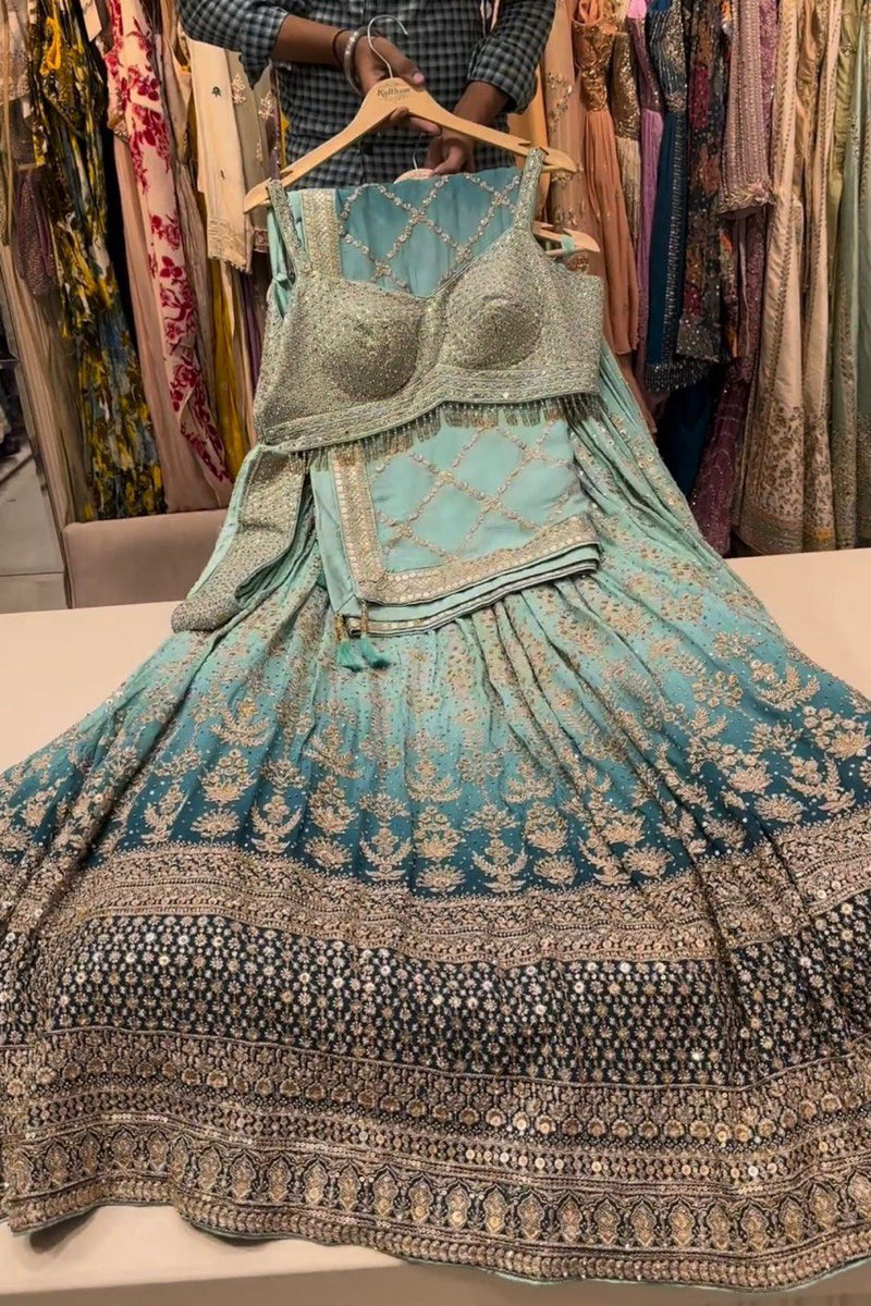 Kf D No 1610 Fox Georgette With Embroidery Work Lehnga Choli Collection