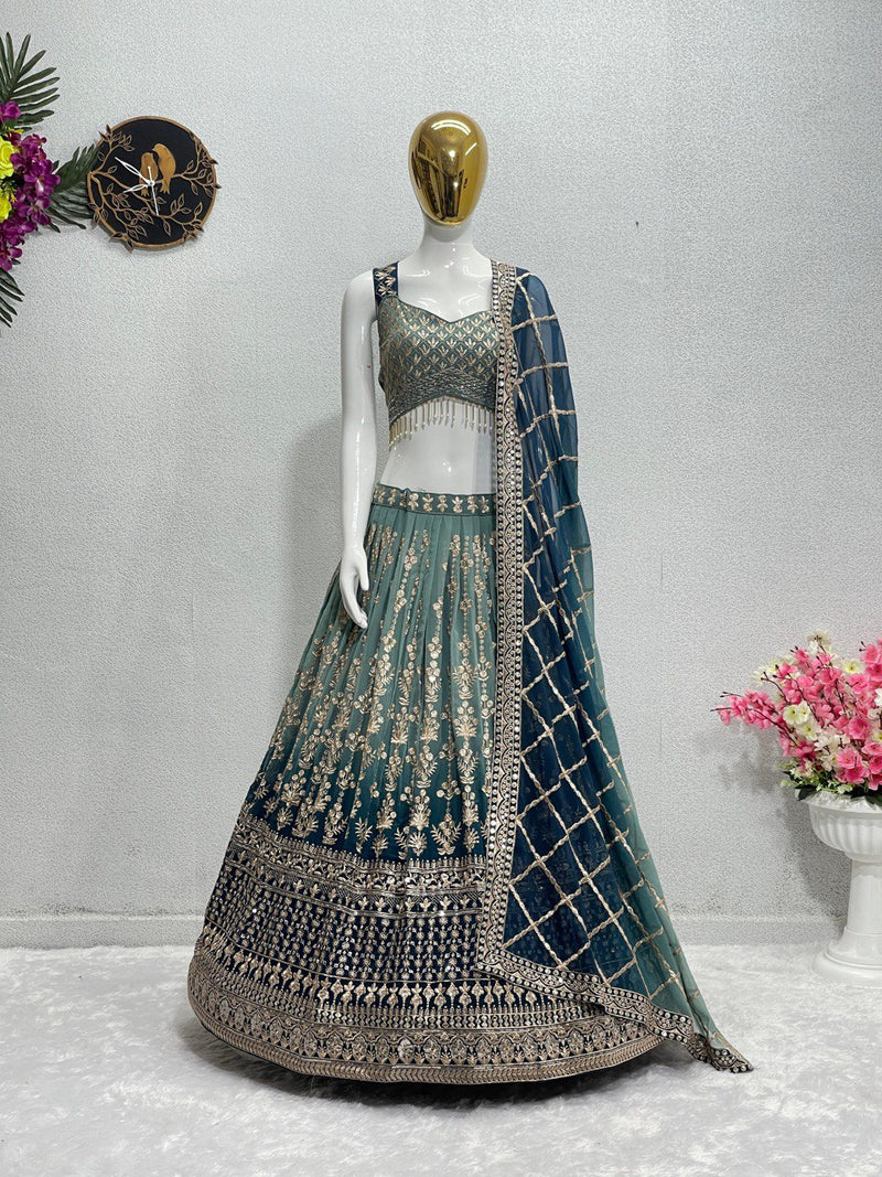 Kf D No 1610 Fox Georgette With Embroidery Work Lehnga Choli Collection