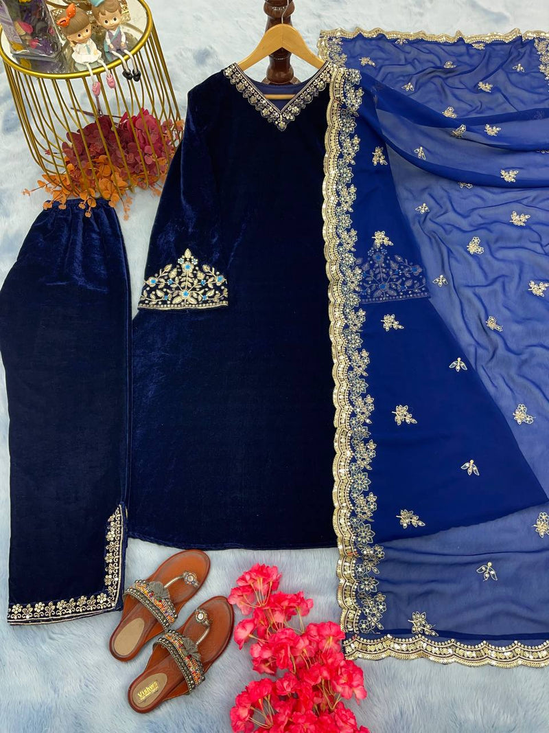 Ad D No 128 Velvet WIth Heavy Embroidery Kurti Collections