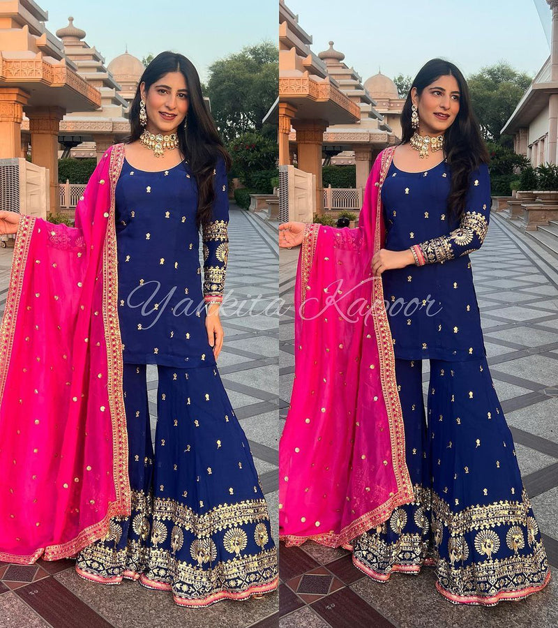 Kd D No 1364 Fox Georgette With Heavy Work Exclusive Kurti With Sharara