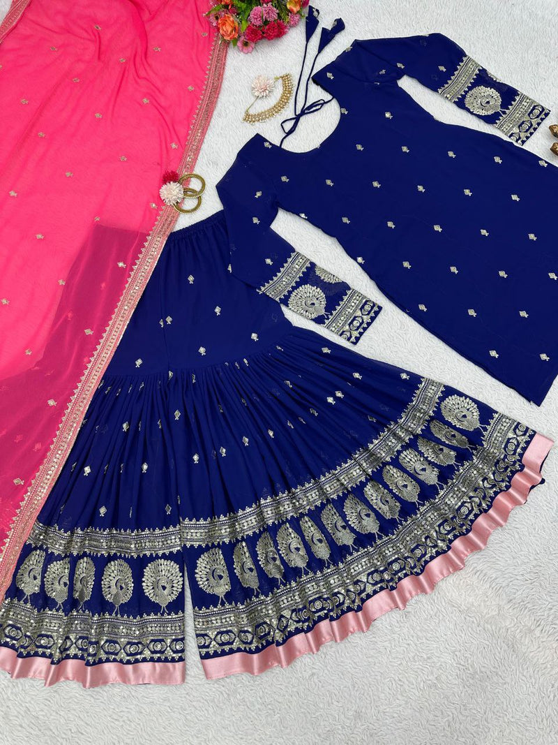 Kd D No 1364 Fox Georgette With Heavy Work Exclusive Kurti With Sharara
