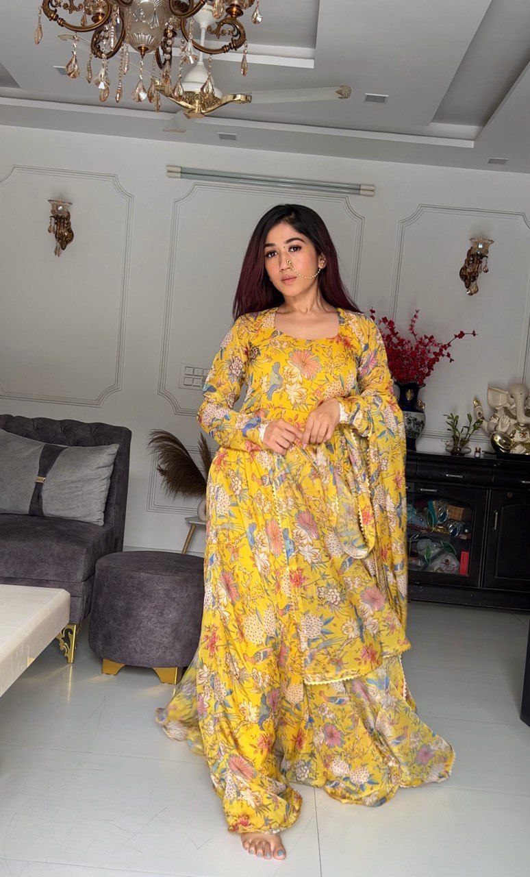 Qrc D No 171 Tabby Silk Organza With Digital Printed Kurti Collections